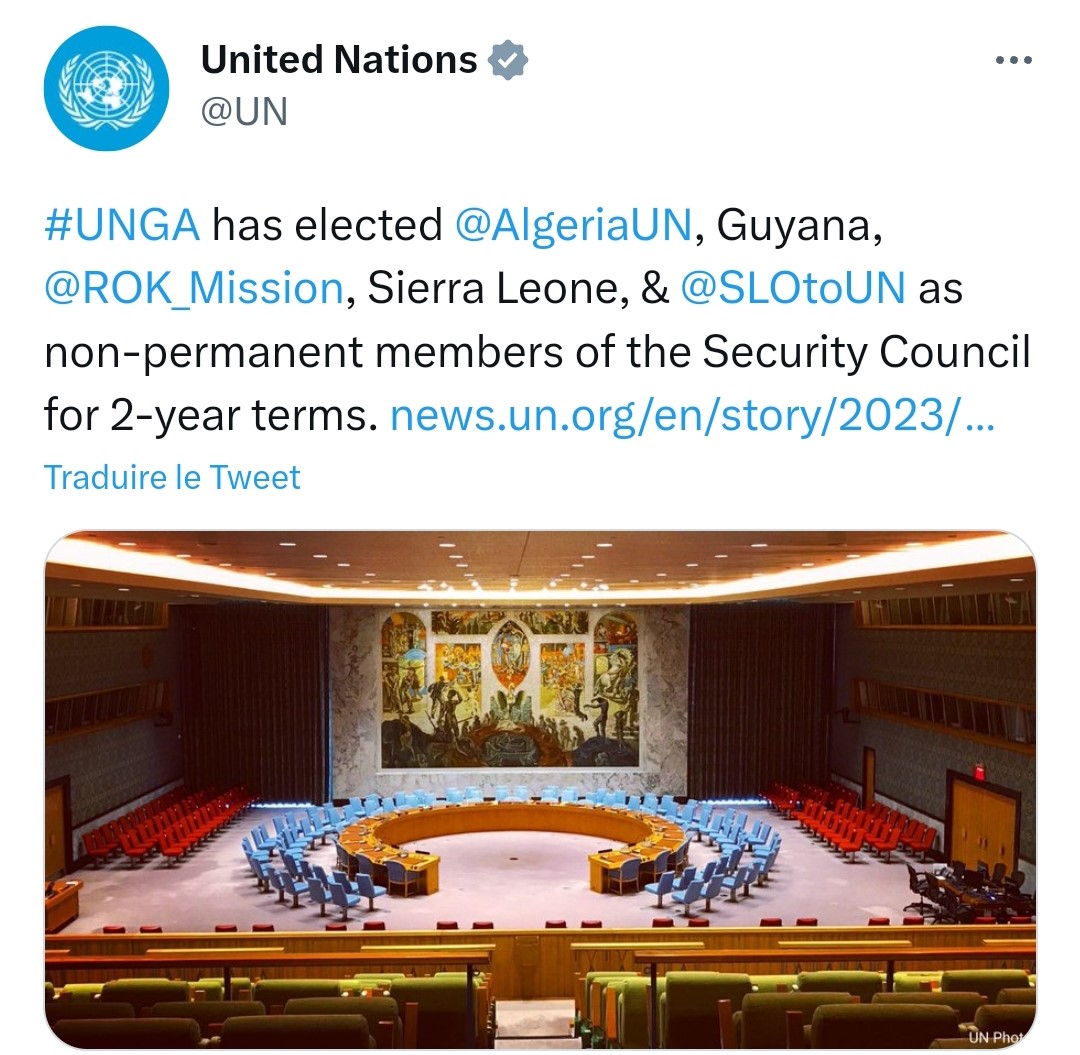 إنتخاب الجزائر كعضو غير دائم لدى مجلس الأمن 