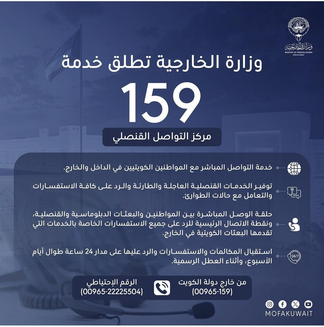 مركز التواصل القنصلي الخاص بالمواطنين الكويتيين 